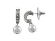 Dlux Jewels Silver Tone Alloy Hoop Post Earrings with Crystals Dangling White Pearl
