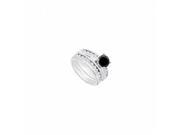 Fine Jewelry Vault UBJS238ABW14DBD Black White Diamond Engagement Ring With Wedding Band Sets 14K White Gold 1.15 CT