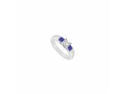 Fine Jewelry Vault UBJ545W14DSS 101RS9 Three Stone Diamond Sapphire Ring 14K White Gold 0.25 CT Size 9