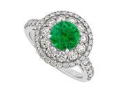 Fine Jewelry Vault UBUNR50661AGCZE Emerald CZ Double Halo Engagement Ring Sterling Silver 21 Stones