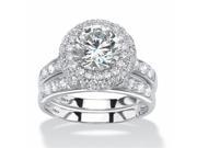 Palm Beach Jewelry 553278 3.31 TCW Round Cubic Zirconia Two Piece Halo Bridal Ring Set 10k White Gold Size 8