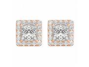 Fine Jewelry Vault UBNERHS10006P14CZ Halo Stud Earrings With CZ in 14K Rose Gold 2 Stones