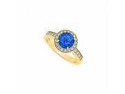 Fine Jewelry Vault UBUNR83443Y14CZS Halo Engagement Ring September Birthstone Sapphire With CZ 14K Yellow Gold 8 Stones