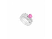 Fine Jewelry Vault UBJS661ABW14DPSRS4.5 14K White Gold Pink Sapphire Diamond Engagement Ring with Wedding Band Set 1.40 CT Size 4.5