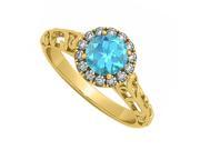 Fine Jewelry Vault UBUNR50855Y14CZBT Filigree Halo Engagement Ring With Blue Topaz CZ in 14K Yellow Gold 0.66 CT TGW 14 Stones