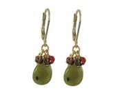 Dlux Jewels Olive Jade Semi Precious Stones with Gold Filled Lever Back Earrings 1.42 in.