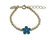 Dlux Jewels Gold Plated Brass 3mm Balls Bracelet with Turquoise Enamel 10 mm Flower 4.5 x 1 in.