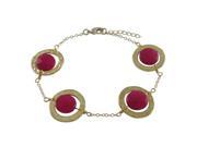 Dlux Jewels Fuschia 10 mm Round Semi Precious Stones 18 mm Open Rings with Gold Plated Brass Bracelet 7 x 1 in.