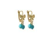 Dlux Jewels Two Turquoise 4 mm Balls Dangling with 19 mm Long Gold Filled Lever Back Earrings
