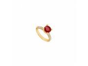 Fine Jewelry Vault UBUJ7529Y14CZR Created Ruby CZ Engagement Ring 14K Yellow Gold 1.50 CT TGW 140 Stones