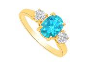 Fine Jewelry Vault UBUNR82148Y149X7CZBT Blue Topaz CZ Three Stones Ring in 14K Yellow Gold 9 Stones