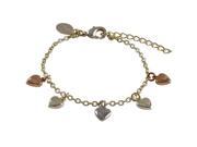 Dlux Jewels Tri Color Brass Flat Heart Charms on Gold Plated Brass Chain Bracelet 6 in.