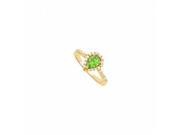 Fine Jewelry Vault UBNR83498Y14PR75CZPR Peridot CZ Pear Design Halo Engagement Ring in 14K Yellow Gold 26 Stones