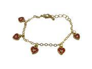Dlux Jewels Red Enamel Hearts on Gold Over Sterling Silver Bracelet 5 in.
