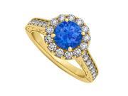 Fine Jewelry Vault UBUNR50656AGVYCZS Sapphire CZ Halo Engagement Ring in 18K Yellow Gold Vermeil 1.50 CT TGW 28 Stones