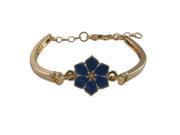 Dlux Jewels Cobalt Blue Enamel 12 mm Flower with Gold Plated Brass Bangle Bracelet 5.5 in.