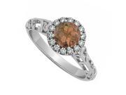 Fine Jewelry Vault UBNR50855W14CZSQ Best Design Smoky Quartz CZ Filigree Halo Engagement Ring in 14K White Gold 14 Stones