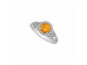 Fine Jewelry Vault UBNR84673W14CZCT November Birthstone Citrine at Center With CZ Embedded on Halo Engagement Ring 18 Stones