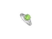 Fine Jewelry Vault UBNR50663AGCZPR Peridot CZ Split Shank Engagement Ring in Sterling Silver 52 Stones