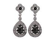 Dlux Jewels Sterling Silver Dangling Teardrop Post Earrings with Black White Cubic Zirconia 1.1 in.