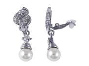 Dlux Jewels SR CRY PRL Silver Tone Alloy Clip Earrings with Crystals Pearl 1.61 in.