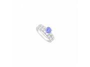 Fine Jewelry Vault UBUJS3047ABW14CZTZ Created Tanzanite CTubic Zirconia Engagement Ring With Wedding Band Set 14K White Gold 0.50 CT 9 Stones