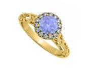 Fine Jewelry Vault UBUNR50855Y14CZTZ Filigree Halo Engagement Ring With Tanzanite CZ in 14K Yellow Gold 0.66 CT TGW 14 Stones