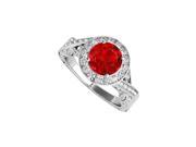 Fine Jewelry Vault UBUNR50343AGCZR Ruby CZ Engagement Ring in 925 Sterling Silver 28 Stones