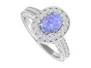 Fine Jewelry Vault UBUNR84512AG9X7CZTZ Oval Tanzanite CZ Engagement Ring in Sterling Silver 32 Stones