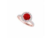 Fine Jewelry Vault UBUNR50838EAGVRCZR Ruby 14K Rose Gold Vermeil Halo Ring With CZ Rows 8 Stones