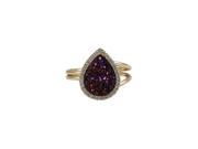 Dlux Jewels Wine Druzy 12 x 15 mm Teardrop with Gold Plated Sterling Silver Cubic Zirconia5 x 9 Adjustable Ring