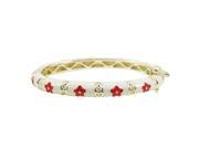 Dlux Jewels White Enamel Flower Gold Plated Brass Bangle Red