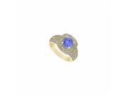 Fine Jewelry Vault UBUJ6380Y14CZTZ Created Tanzanite Engagement Rings With CZ Mil grain Styling in 14K Yellow Gold 1.25 CT TGW 66 Stones