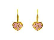 Dlux Jewels 15 mm Enamel Pink Heart with Pink Dots Gold Plated Brass Lever Back Earrings