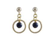 Dlux Jewels Sodalite Blue 4 mm Semi Precious Ball In 10 mm Braided Ring with 0.75 in. Gold Filled Ball Post Earrings