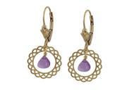 Dlux Jewels Amethyst Gold Filled Lever Back Earrings with Brass Filigree Circle Amethyst Teardrop Cubic Zirconia