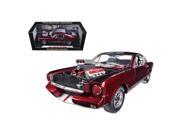 Shelby Collectibles SC117 1965 Ford Shelby Mustang GT350R with Racing Engine Metallic Red with Silver Stripes 1 18 Diecast Car Model