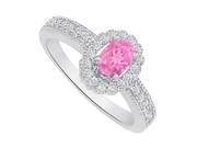 Fine Jewelry Vault UBUNR82906AG8X6CZPS Oval Pink Sapphire CZ Halo Ring in Sterling Silver 10 Stones