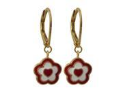 Dlux Jewels Red White Enamel Flower Heart with Gold Plated Brass Lever Back Earrings 26 mm