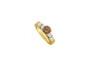 Fine Jewelry Vault UBNR50603Y14CZSQ June Birthstone Smoky Quartz CZ Elegant Engagement Ring in Yellow Gold 4 Stones