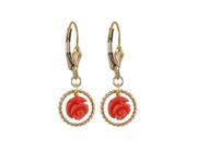 Dlux Jewels Coral 7 mm Rose Flower 10 mm Braided Ring Dangling with Gold Filled Lever Back Earrings