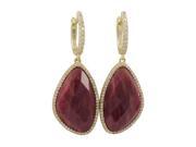 Dlux Jewels Rhodonite Pink Semi Precious Faceted Stone Cubic Zirconia Border Gold Plated Sterling Silver Lever Back Earrings