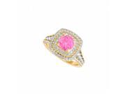 Fine Jewelry Vault UBUNR50871EY14CZPS Yellow Gold Halo Engagement Ring With Pink Sapphire CZ 2 Stones