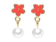Dlux Jewels BR GD Red Brass Gold Red Flower Earrings with Pearl