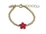 Dlux Jewels Gold Plated Brass 3 mm Balls Bracelet with Hot Pink Enamel 10 mm Flower 4.5 x 1 in.