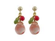Dlux Jewels Cherry Semi Precious Stone with Gold Filled Post Earrings 0.87 in.
