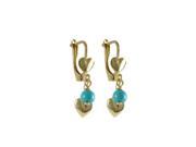 Dlux Jewels Turquoise 4 mm Ball Gold Heart Dangling on Gold Filled Lever Back Earrings with Heart
