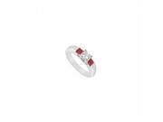 Fine Jewelry Vault UBJ545W14DRR 101RS6 Three Stone Diamond Ruby Ring 14K White Gold 0.25 CT Size 6