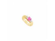 Fine Jewelry Vault UBJ7653Y14DPS 101RS4 Three Stone Pink Sapphire Diamond Ring 14K Yellow Gold 0.75 CT Size 4