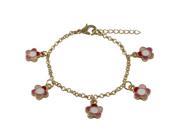 Dlux Jewels Pink Multi Enamel 9 mm Flower Charms Dangling with Gold Plated Brass Chain Bracelet 6 x 1 in.